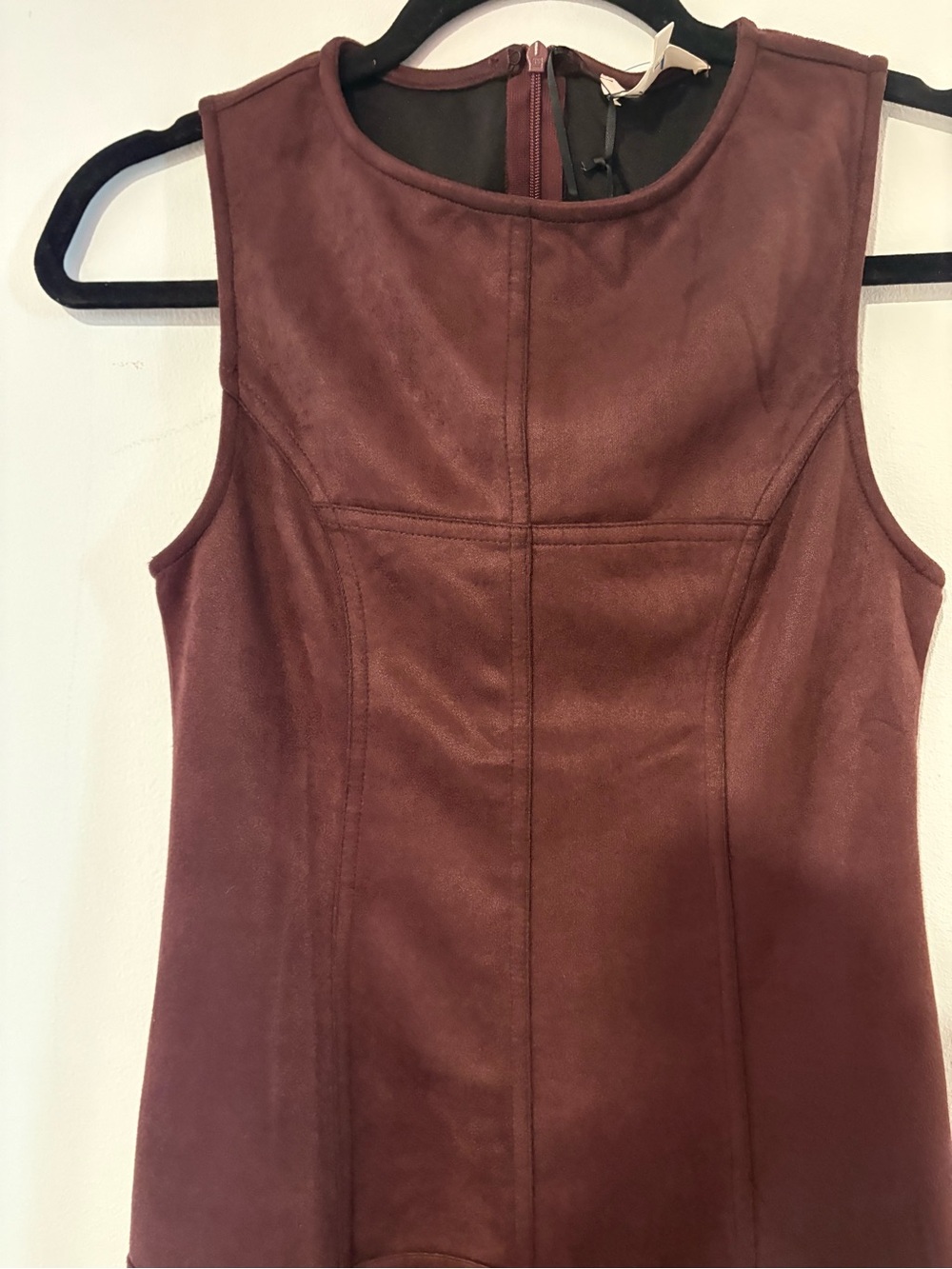 Sleeveless Midi Dress in Burgundy Faux Suede